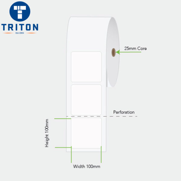 Thermal Transfer Label 100 x 100 White, Perforated, 25mm core