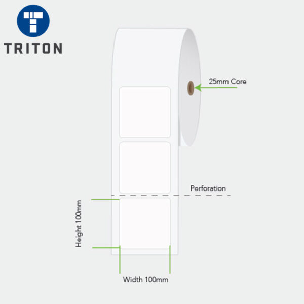 LA100100PP1AC25MM - Thermal Transfer Label 100 x 100 White, Perforated, 25mm core