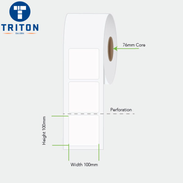 Direct Thermal Label 100 x 100 White, Perforated, 76mm core