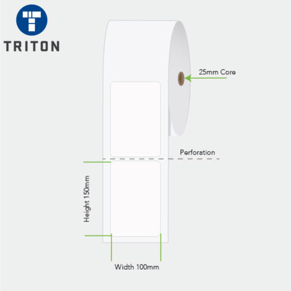 LA100150PP1AC25MM - Thermal Transfer Label 100 x 150 White, Perforated, 25mm core