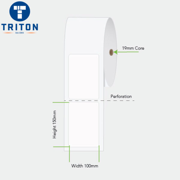 Direct Thermal Label 100 x 150 White, Perforated, 19mm core, 12 rolls