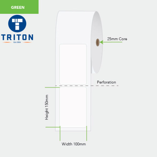 Direct Thermal Label 100 x 150 Green, Perforated, 25mm core