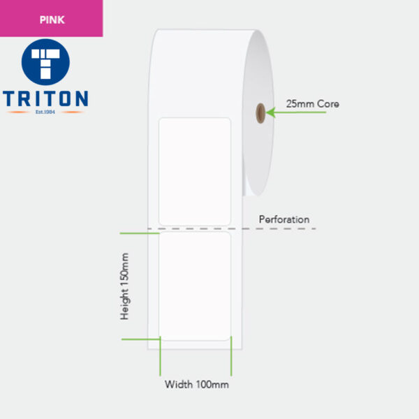 Direct Thermal Label 100 x 150 Pink, Perforated, 25mm core