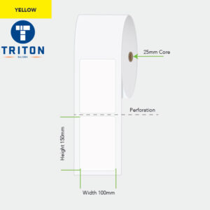Direct Thermal Label 100 x 150 Yellow, Perforated, 25mm core