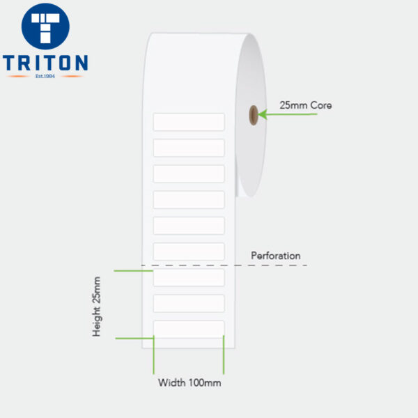 Direct Thermal Label 100 x 25 White, Perforated, 25mm core