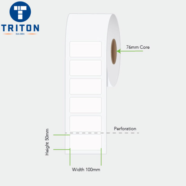 Thermal Transfer Label 100 x 50 White, Perforated, 76mm core