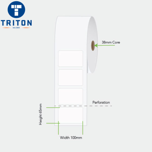 Direct Thermal Label 100 x 65 White, Freezer Adhesive, Perforated, 38mm core