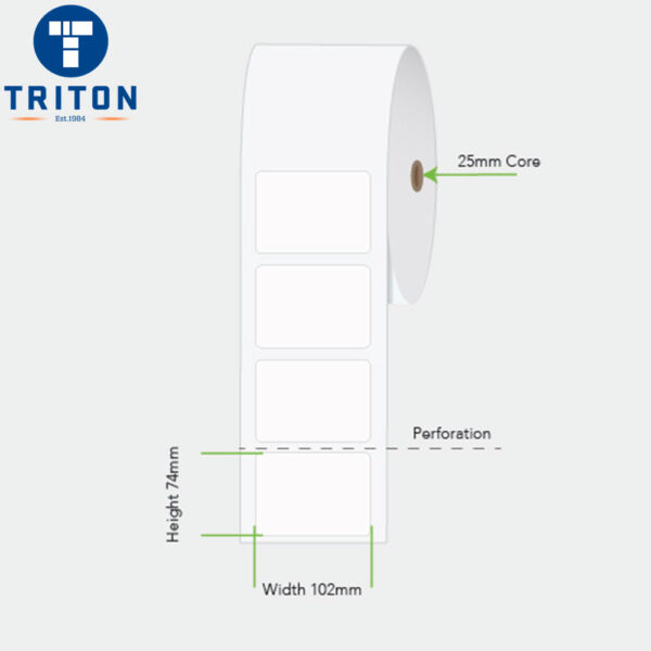 Direct Thermal Label 102 x 74 White, Perforated, 25mm core
