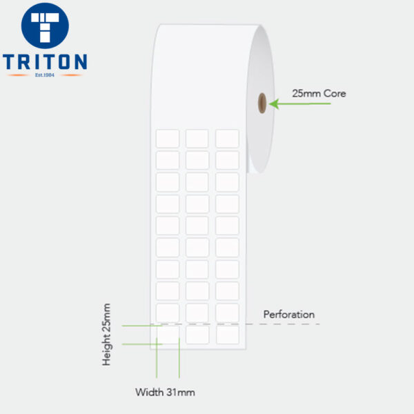 Direct Thermal Label 31 x 25 White, 3 across, Perforated, 25mm core