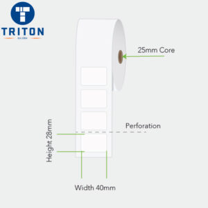Thermal Transfer Label 40 x 28 White, Perforated, 25mm core