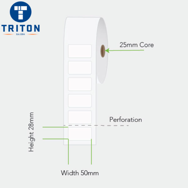 Thermal Transfer Label 50 x 28 White, Perforated, 25mm core