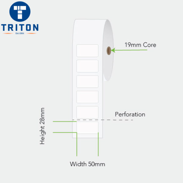 Direct Thermal Label 50 x 28 White, Perforated, 19mm core, 24 rolls