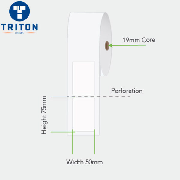 Direct Thermal Label 50 x 75 White, Perforated, 19mm core, 24 rolls