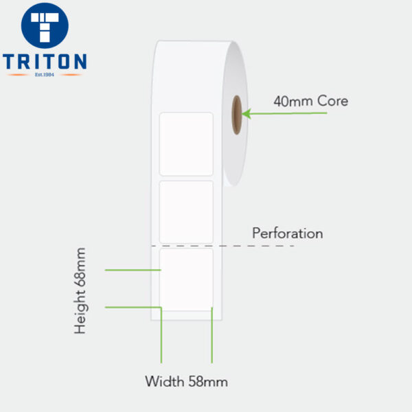 Direct Thermal Label 58 x 68 White, Perforated, 40mm core