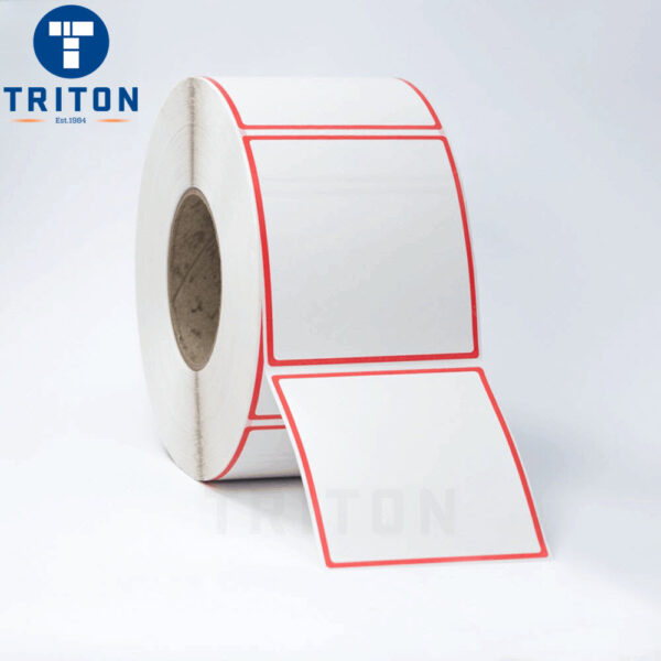 Thermal Carton Label 94×104 Ptd Red Border, Security Cut, Varnished