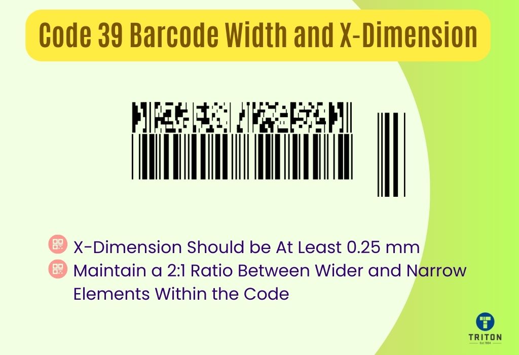 Two points on width and X dimension of Code 39 barcodes