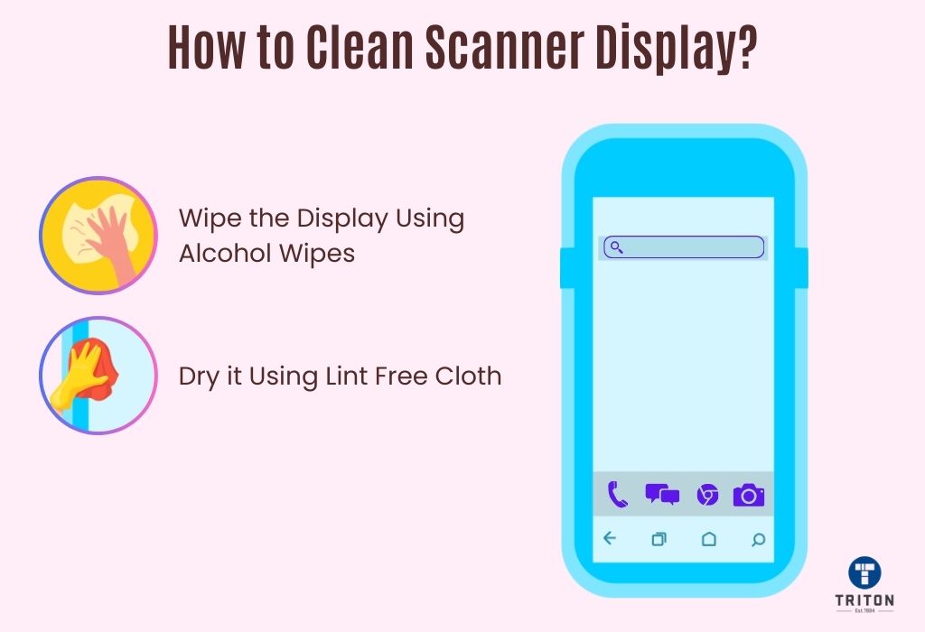 Two steps to clean scanner display of the barcode scanner