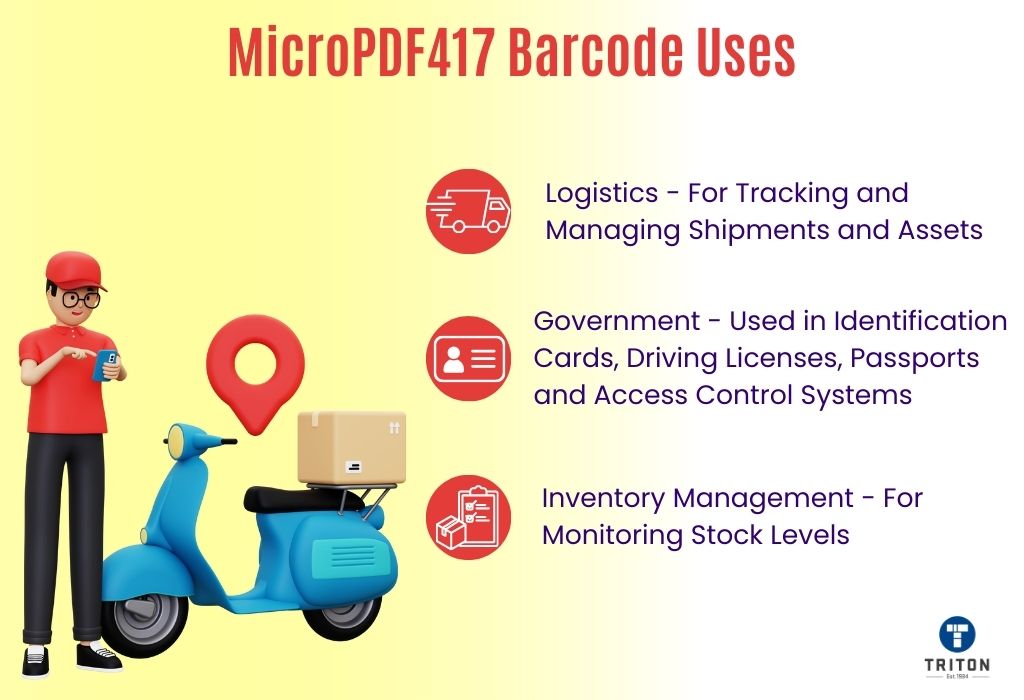 List of three uses of MicroPDF417 Barcode